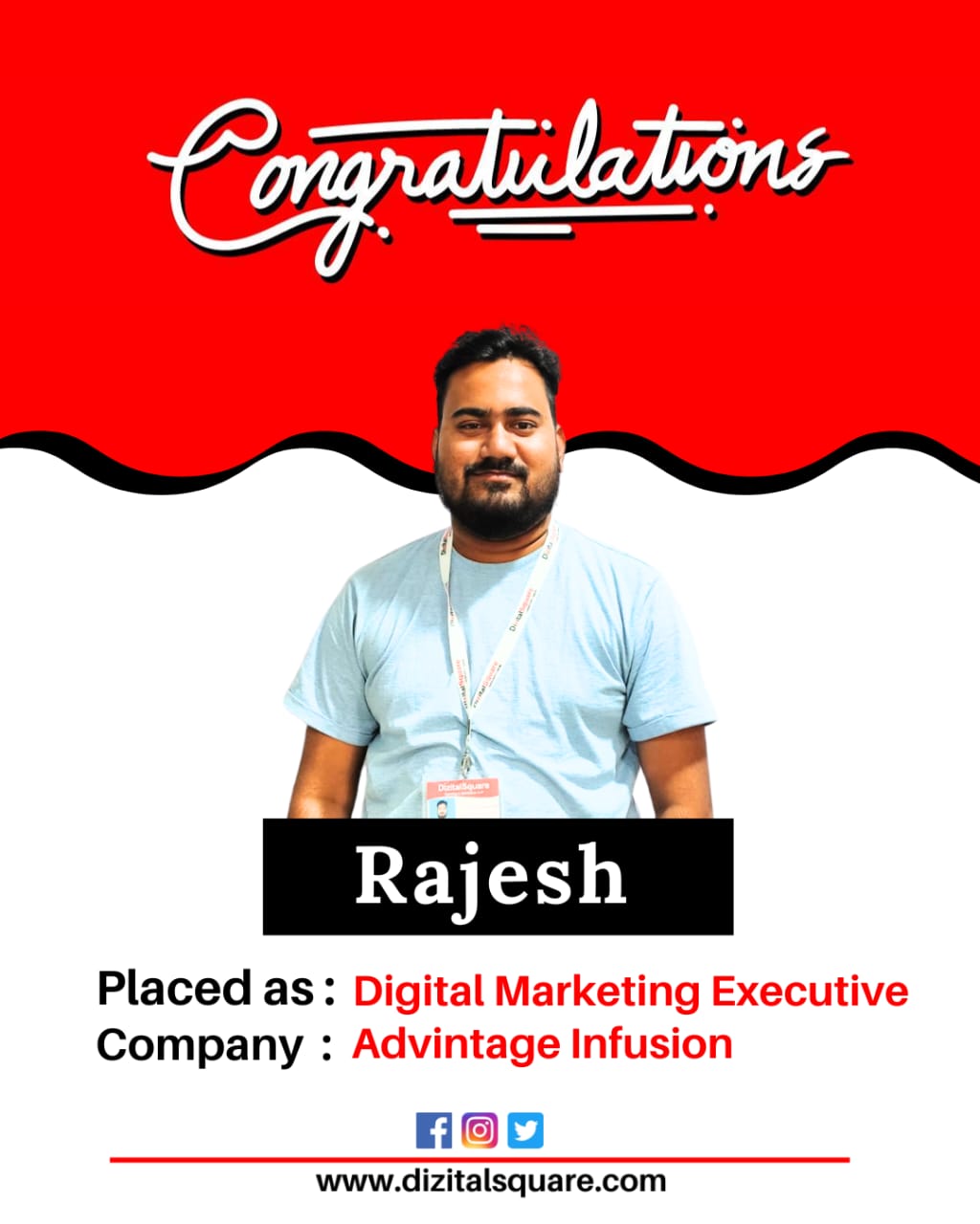 Rajesh placed after digital marketing course with dizitalsquare