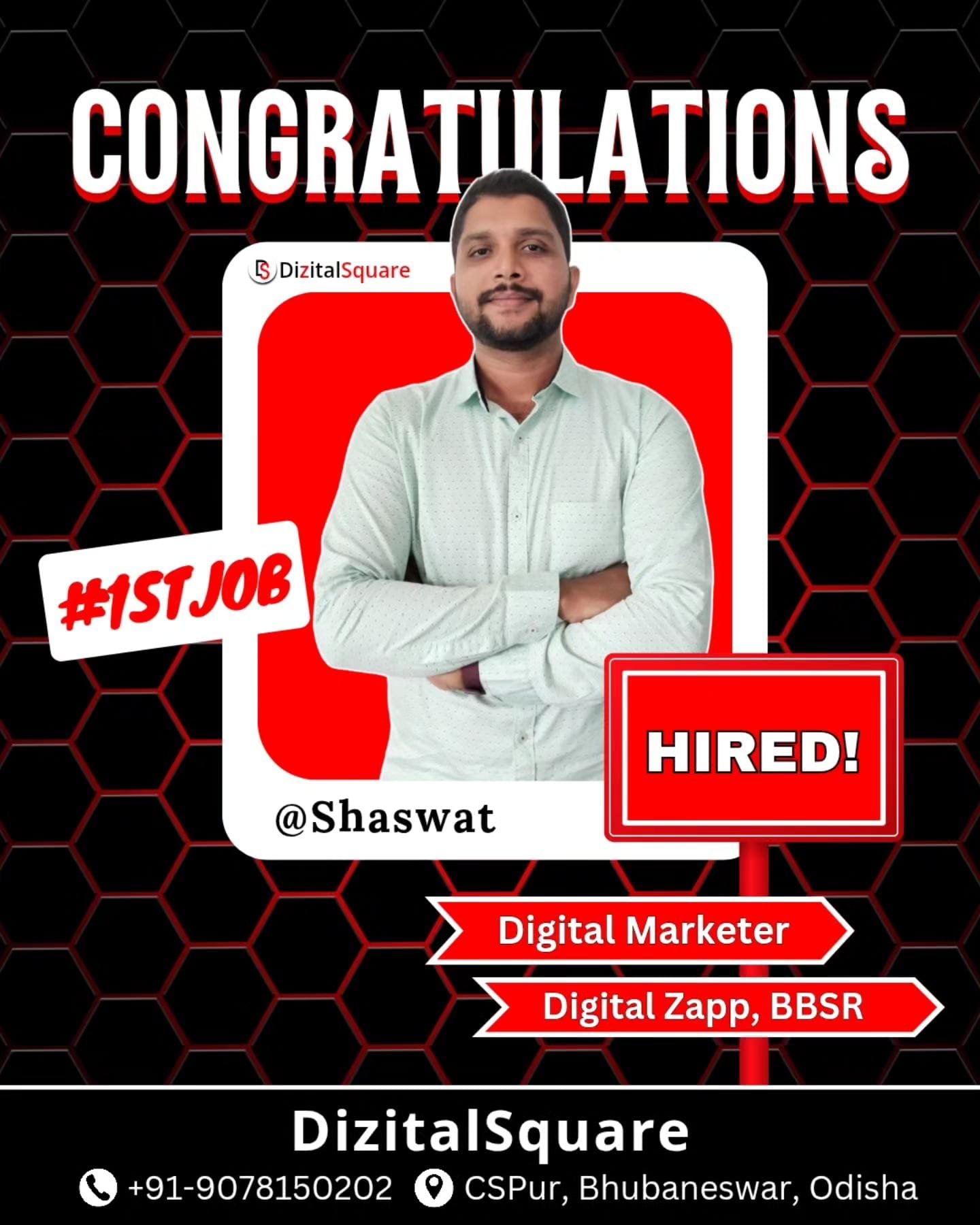 Shaswat got placed after training in bhubaneswar by diiztalsquare