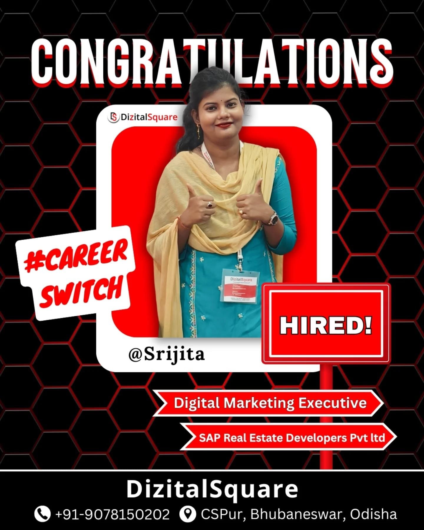 Srijita switched her career after digital marketing course with diiztalsquare in bhubaneswar