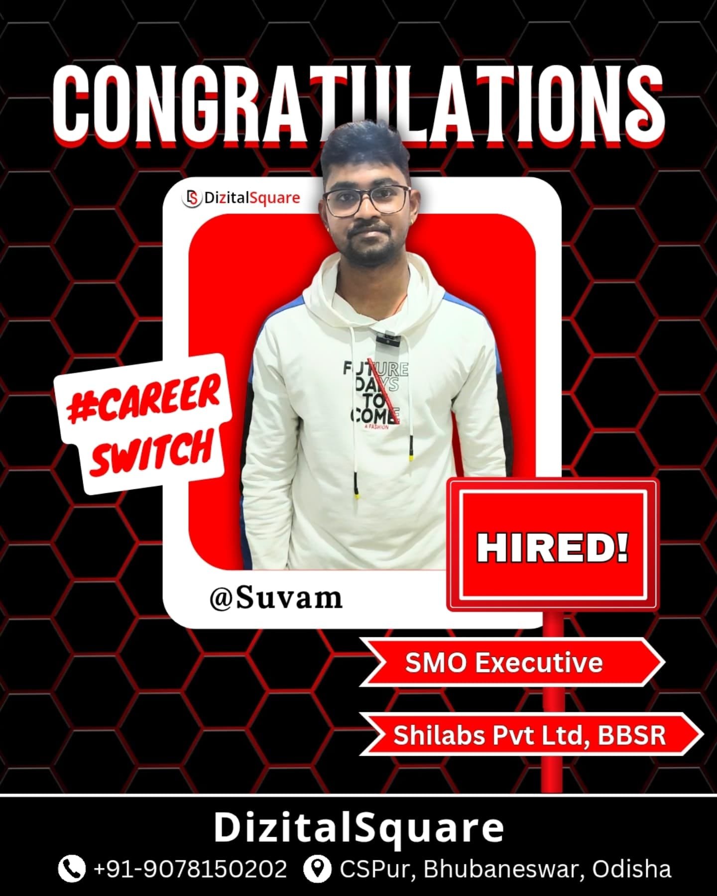 Suvam Placed as Social Media Executive after digital marketing course in bhubaneswar